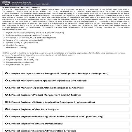 Recruitment c dac mohali sep 2021