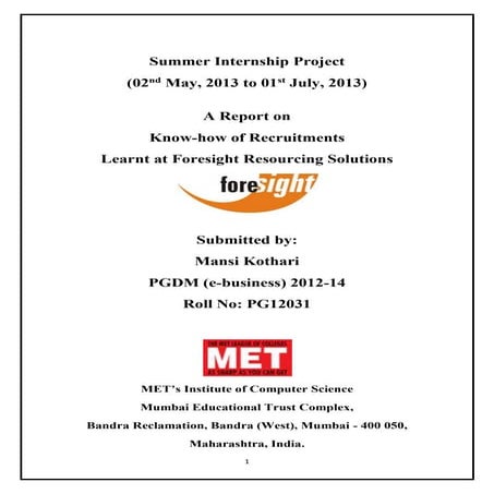 Recruitment prjt report   mansi