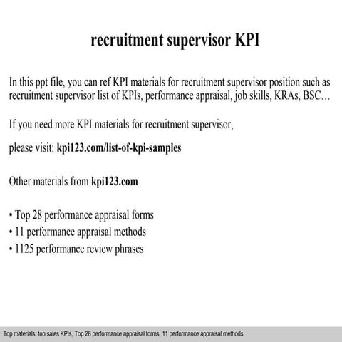Recruitment supervisor kpi