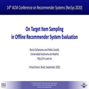 RecSys 2020 - On Target Item Sampling in Offline Recommender System Evaluation
