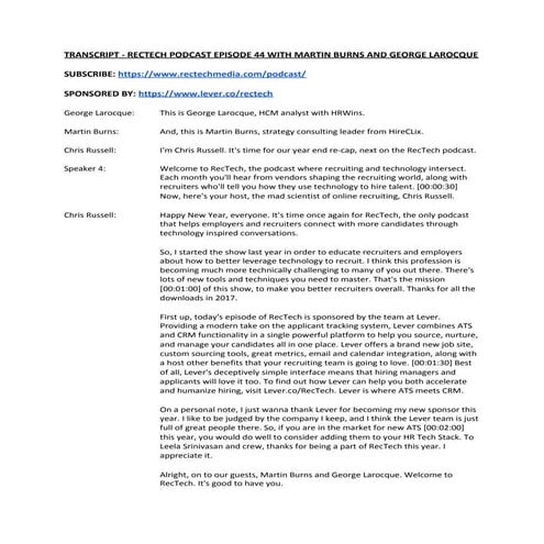 Rec Tech Transcript - Ep 44 Year End Recap