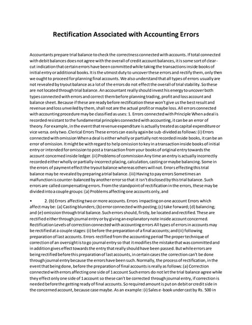 Rectification associated with accounting errors