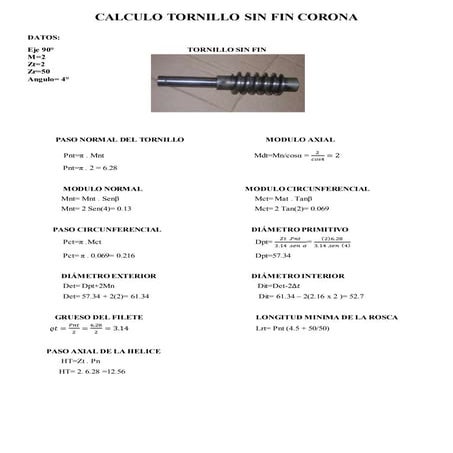 calculo de un tornillo sin fin corona 