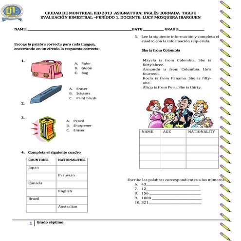 Recuperaciones periodo 1 grado séptimo