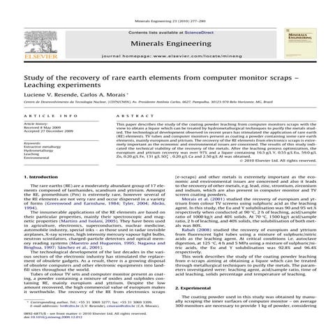 Recovery of Rare Earths Elements from Coal Ash | PDF