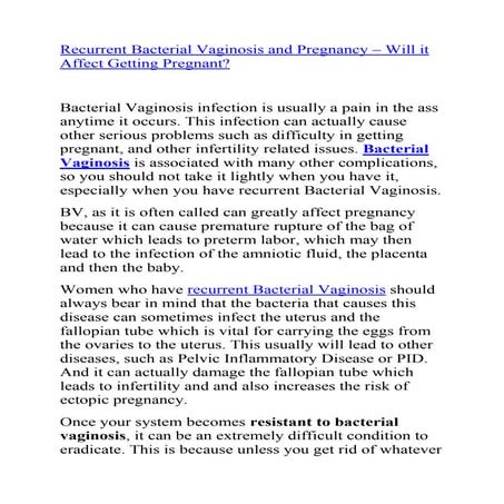 Management Of Recurrent Bacterial Vaginosis – DTRVC
