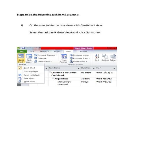 Recurring task IN MS project 
