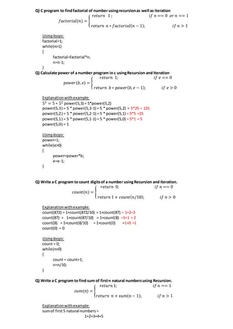 Recursive functions in C | PPTX | Programming Languages | Computing
