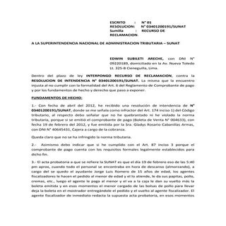 Recurso de reclamacion sunat