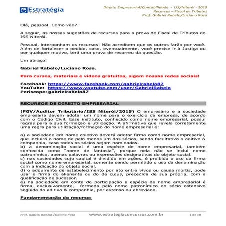 Recursos Direito Empresarial e Contabilidade ISS Niterói