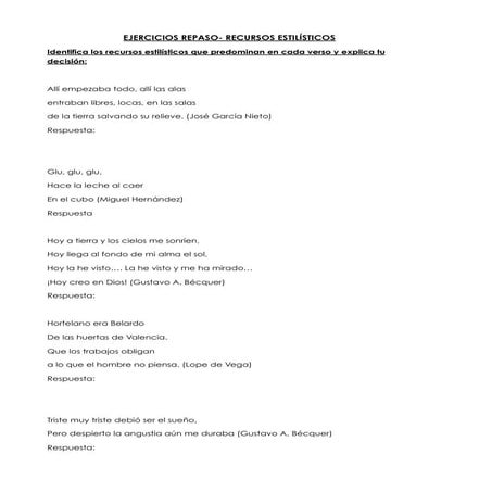Recursos literarios ejercicios