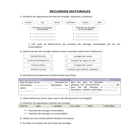 Recursos naturales ejercicios