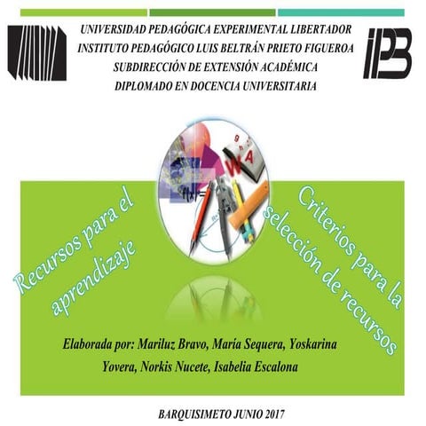 Recursos para el aprendizaje y Criterios para su selección "Pedagogía Ciberné...