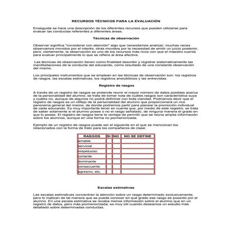 Recursos técnicos para la evaluación