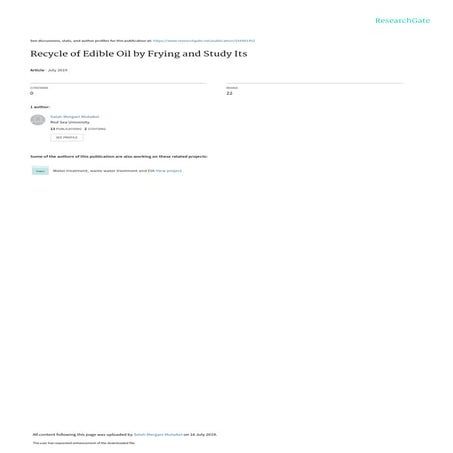 Recycleof edibleoilbyfryingandstudyits