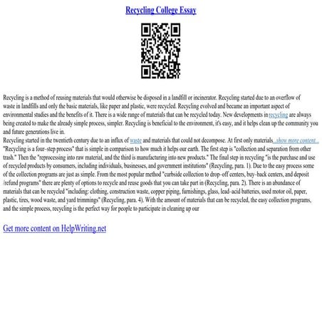 Recycling College Essay