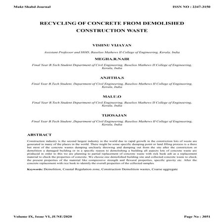RECYCLING OF CONCRETE FROM DEMOLISHED CONSTRUCTION WASTE