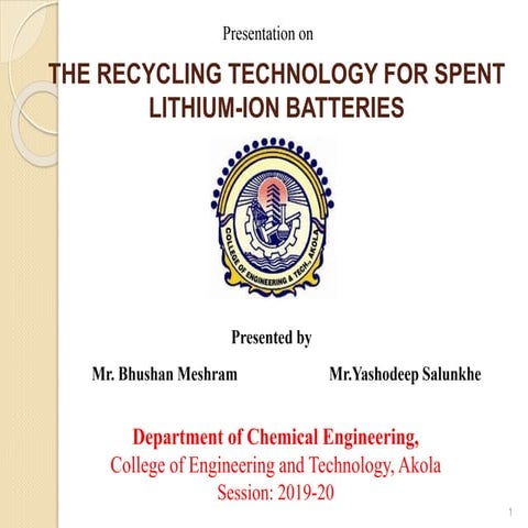 Recycling Technology For Spent Lithium-ion batteries