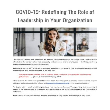 COVID-19: Redefining The Role of Leadership in Your Organization