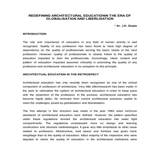 REDEFINING ARCHITECTURAL EDUCATIONIN THE ERA OF GLOBALISATION AND LIBERLISATI...