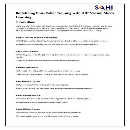 The Power of ILBT Virtual Micro Learning: Redefining Blue-Collar ...