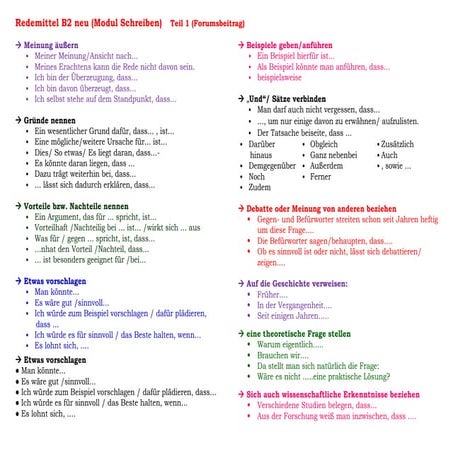 Redemittel Schreiben B2 Pdf Wichtige Redemittel B2 neu zum SCHREIBEN Teil 1 | DOCX