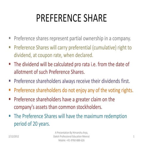 Redemption of preference share