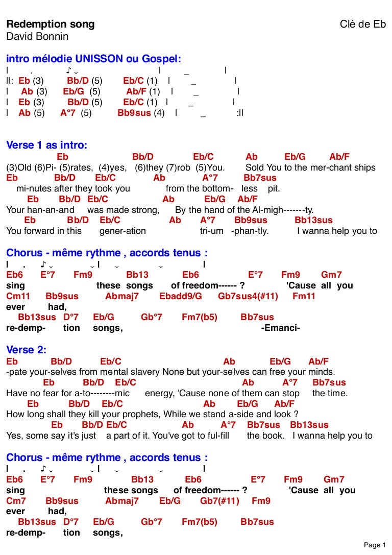 Redemption Song Tabs David Bonnin Cover Piano Voice Solo