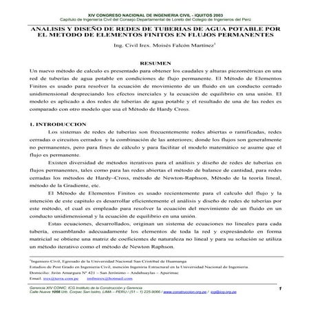 Redes de tuberias con elementos finitos, andahuaylas