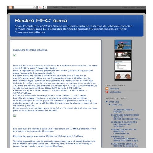Redes hfc sena cálculos de cable coaxial | PDF