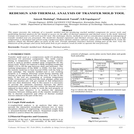 Redesign and thermal analysis of transfer mold tool