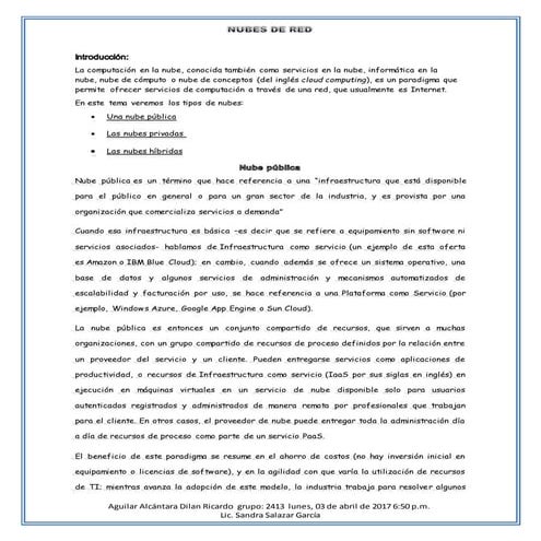 tipos de nubes de redes en ofimática 