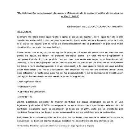 Redistribución del consumo de agua y mitigación de la contaminación de los rí...