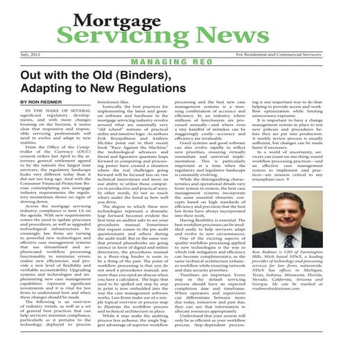 By Ron Redmer: Out with the Old (Binders), Adapting to New Regulations