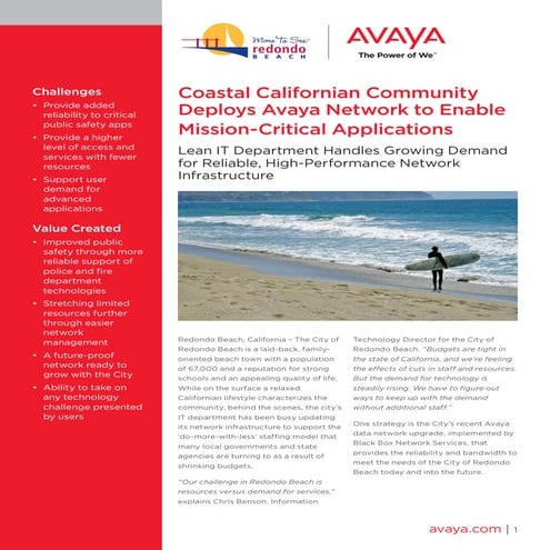 Coastal Californian Community Deploys Avaya Network to Enable Mission-Critical Applications