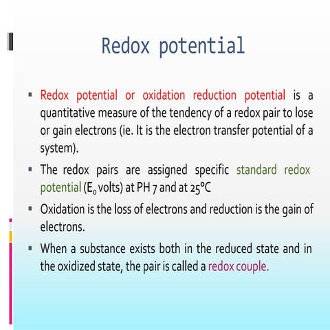 REDOX-POTENTIAL.ppt.124567890abcd@#₹1kgk | PDF