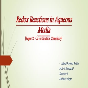 Redox reactions in aqueous media