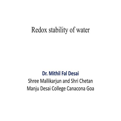 Redox stability of water