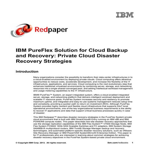 IBM PureFlex Solution for Cloud Backup and Recovery: Private Cloud Disaster R...
