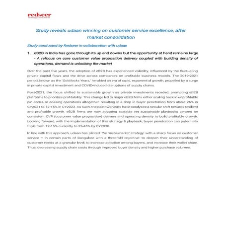 Study reveals udaan winning on customer service excellence, after market consolidation