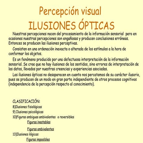 Reducida Percepcion Visual Ilusiones Opticas