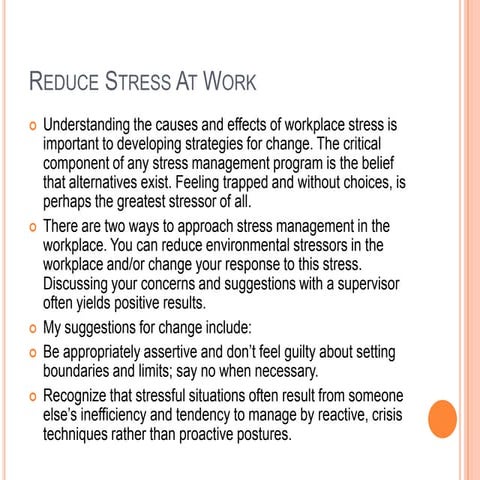 Reducing Stress At Work