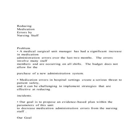 Reducing Medication Errors by Nursing StaffProbl