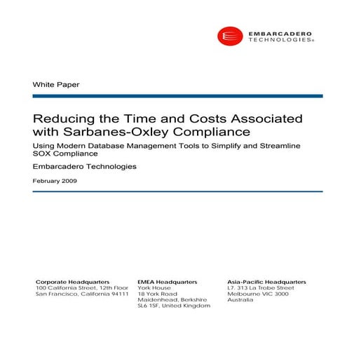 Reducing The Time And Costs Associated With Sarbanes Oxley Compliance
