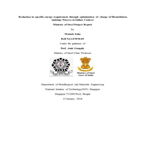 Reduction in charge requirements of HIsmelt process