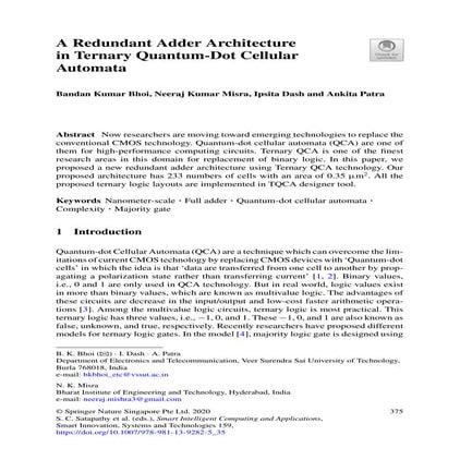 A Redundant Adder Architecture in Ternary Quantum-Dot Cellular Automata