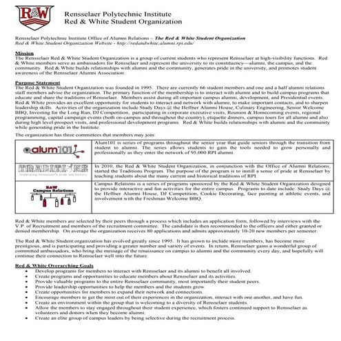 Red & White Student Organization Overiview