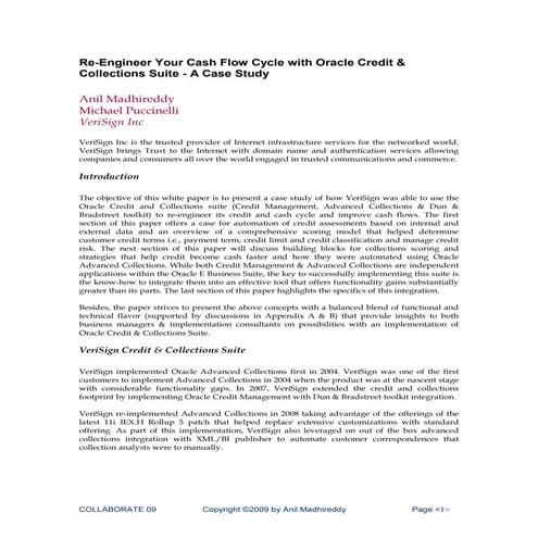 Oracle White Paper: Re-Engineer Your Cash Flow Cycle With Oracle Credit &amp;...