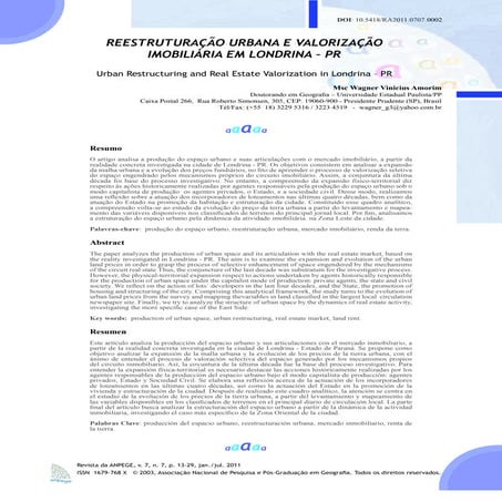 Reestruturação urbana e valorização imobiliária em Londrina - PR