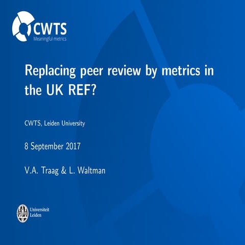 Replacing peer review by metrics in the UK REF?